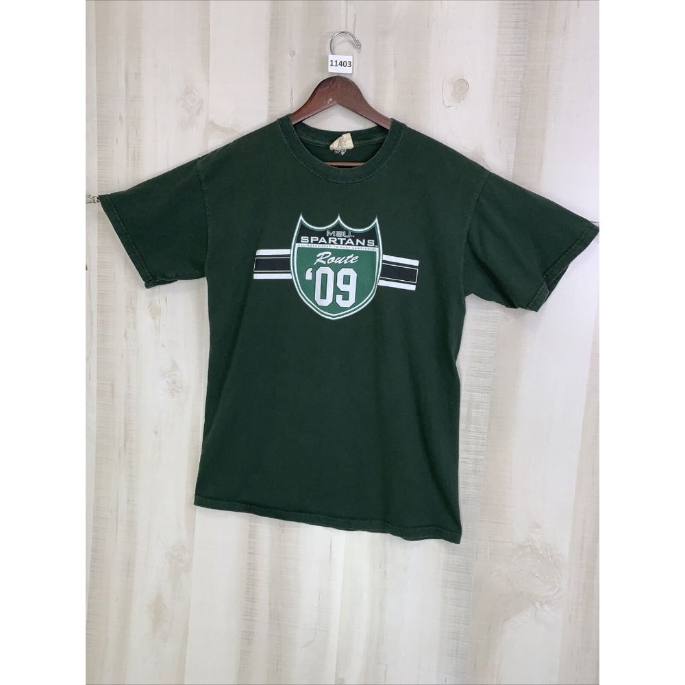 Y2K 2009 Michigan State Spartans Route 09 Green Graphic T Shirt Medium-11403